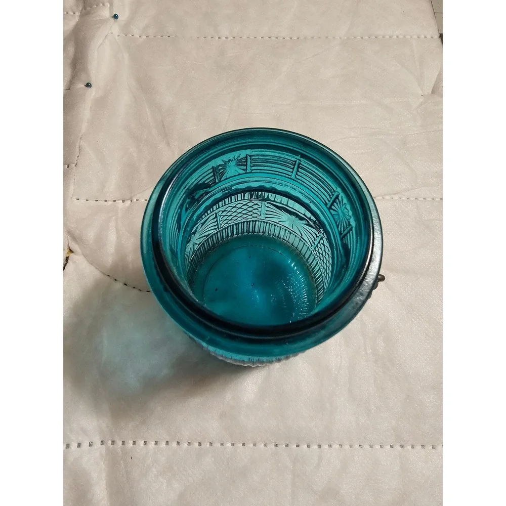 Blue Glass‎ Jar Decorative Embossed Design Kitchen Storage Container